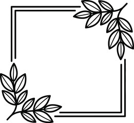 Obraz premium Elegant hand drawn square frame with delicate botanical leaf accents in corners for design