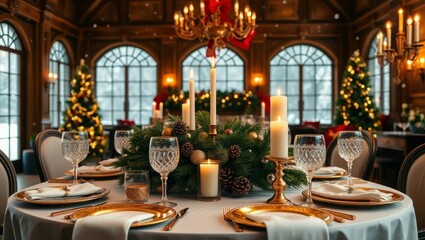 Elegant festive Christmas table setting for holiday cheer