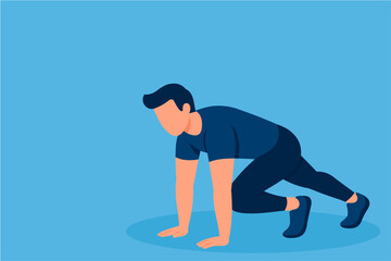 Fit Man Doing Mountain Climber Exercise &ndash; Flat Vector Illustration