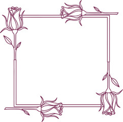 Obraz premium Elegant square frame border decorated with delicate rose flower illustrations in outline style