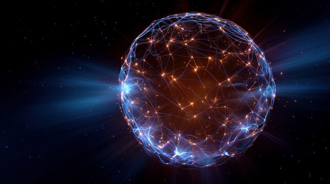 Global AI network visualized as 3D holographic sphere Automation of generation and training of artificial intelligence technology machines, AI. - Powered by Adobe