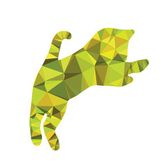 Vibrant geometric cat illustration featuring polygonal facets in green and yellow, a dynamic abstract vector graphic