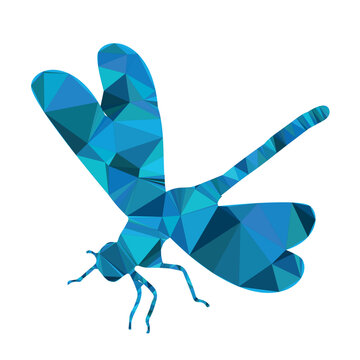 Geometric dragonfly silhouette with abstract blue polygonal pattern, a modern insect design for creative graphic art