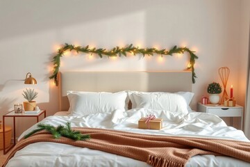 Christmas morning surprise in cozy bedroom setting