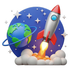 Rocket Launching from Earth into Starry Space stars