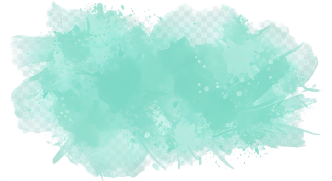 Abstract watercolor splash in light turquoise color with transparent edges and blurred texture effect
