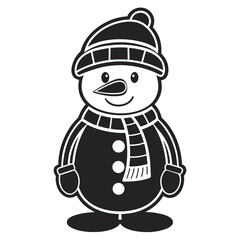 Cartoon snowman with scarf and hat, winter character icon, festive graphic