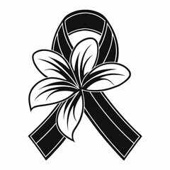 Black ribbon with flower symbol for mourning and remembrance