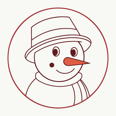 Cartoon snowman wearing a hat and scarf, drawn in a simple style