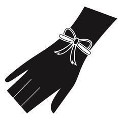 Silhouette of a gloved hand with a bow tied around the wrist