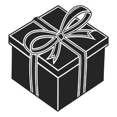 Gift box with ribbon and bow illustration, simple dark silhouette