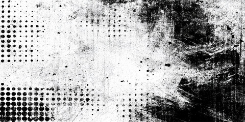 Grunge halftone texture background with distressed dots and ink splatter for vintage or abstract design projects.