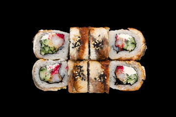 Sushi Roll with Shrimp Tempura and Eel in Unagi Sauce