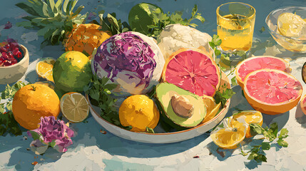 Happy new year "2026" resolution with healthy food. creative diet plan with fruit and vegetable for sustainable weight loss and wellness