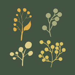 Abstract berry branch illustrations in a clean vector style, ideal graphic elements for design projects