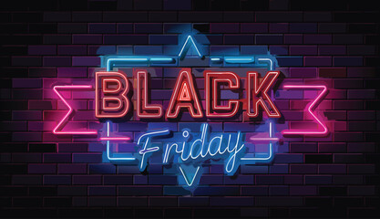 Black Friday banner designed like a neon shop sign at night
