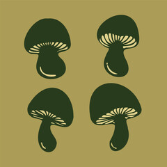 Collection of stylized organic forest fungi elements, perfect for nature-inspired graphic designs and decorative illustrations