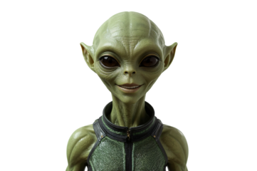Green alien portrait, studio shot, black background, movie VFX