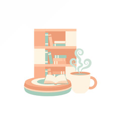 Cozy reading moment with coffee and stacked books