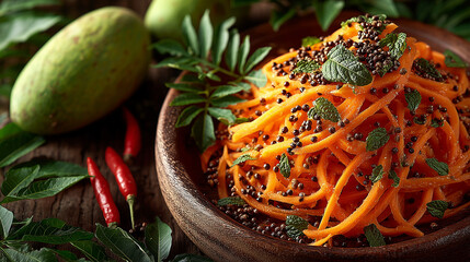 Close up papaya pok pok with carrot menu , thai food style.