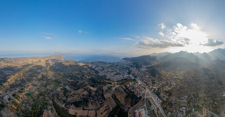 Dat&ccedil;a, Turkey aerial drone view &ndash; coastal town, sea, and mountains panorama