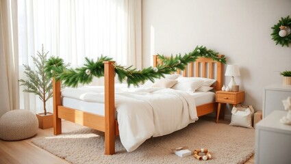 Festive Christmas bedroom with cozy holiday decorations