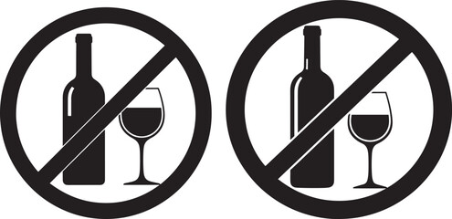 Two no alcohol signs with bottle and wine glass silhouette