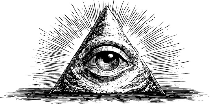 Mysterious all-seeing eye in radiant triangle - esoteric symbol design for art and decor