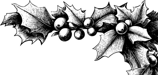 Naklejka premium Decorative border with holly leaves and mistletoe for holiday design and cards
