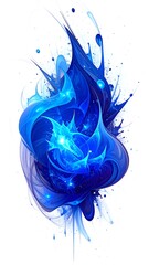 An abstract blue swirl of energy, like a flame, against a bright white background