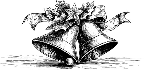 Elegant christmas label frame featuring bells, stars, and ribbon for holiday design projects