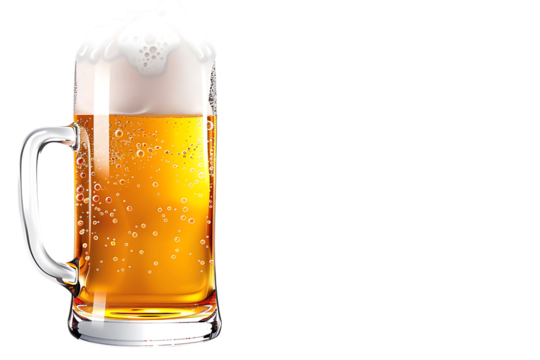 Refreshing, crisp golden lager beer with frothy head and bubbles in a classic glass mug, perfect for celebrations and advertising.