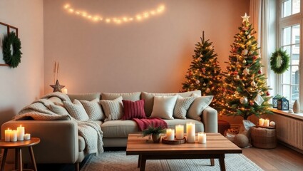 Christmas trees glow beautifully in cozy living room