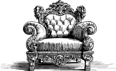 Ornate antique armchair with carved wood and upholstery design for vintage interiors