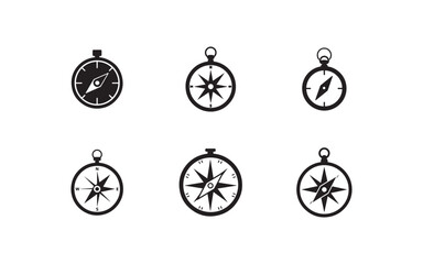 Set of Compass Icons in Black and White for Navigation and Adventure Concepts Vector Art