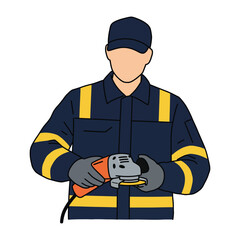Industrial Worker Holding Angle Grinder Power Tool Illustration