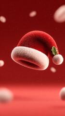 a christmas hat flying on red background