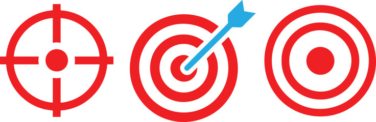 3 Target Icons in red and blue, flat vector style, ideal for business and marketing use.
