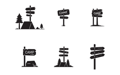 Fototapeta premium Silhouette Camping Directional Signs for Outdoor Adventures and Campground Locations for Hiking and Nature Getaways