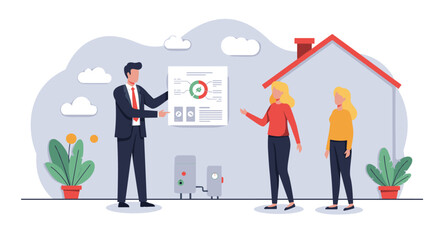 Fototapeta premium Business presentation on sustainable home solutions with modern infographic in office setting