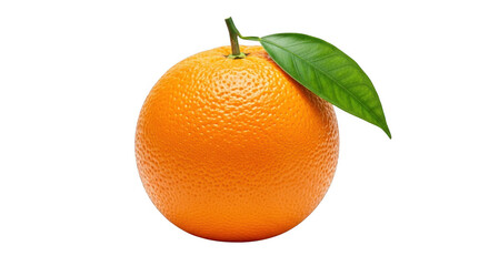 Fresh orange with a green leaf isolated on transparent background, closeup view