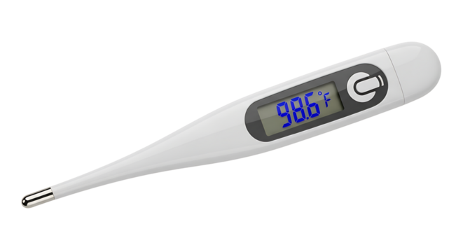 Digital Thermometer Showing High Fever in White Handheld Device