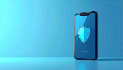 Smartphone security shield icon on a vibrant blue background.