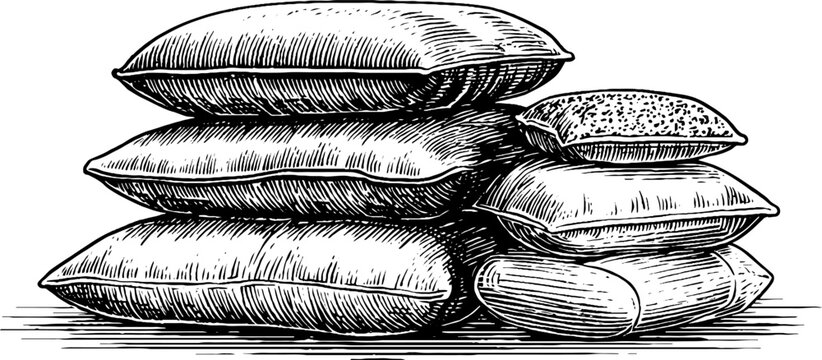 Vintage engraved stack of pillows with rectangular details for home decor and design