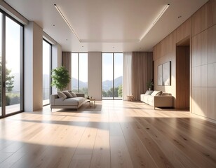 Airy living room with natural light, wooden floors, two sofas, and outdoor view