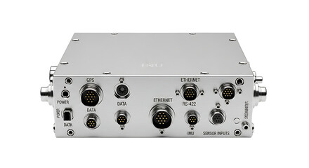 Obraz premium Industrial Electronic Device with Multiple Data and Power Ports on White Background
