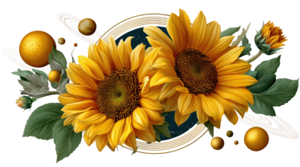 Sunflower Floral composition: Vibrant sunflowers and detailed floral arrangement capture the essence of spring's brilliance, offering a timeless symbol of joy and optimism.