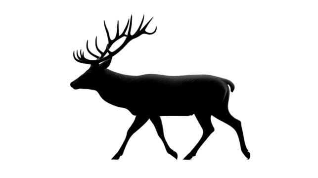 Majestic Silhouette: A regal stag, rendered in elegant silhouette against a clean, uncluttered backdrop, embodying strength, grace, and the untamed spirit of the wilderness.