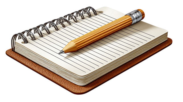 Writing Essentials: A close-up of a neatly lined notebook and pencil. capturing the essence of focused work and creative expression.