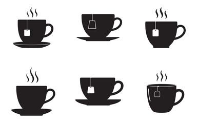 Obraz premium Tea Time Black and White Silhouette Vector Graphic with Cups and Steam Delicious Beverage